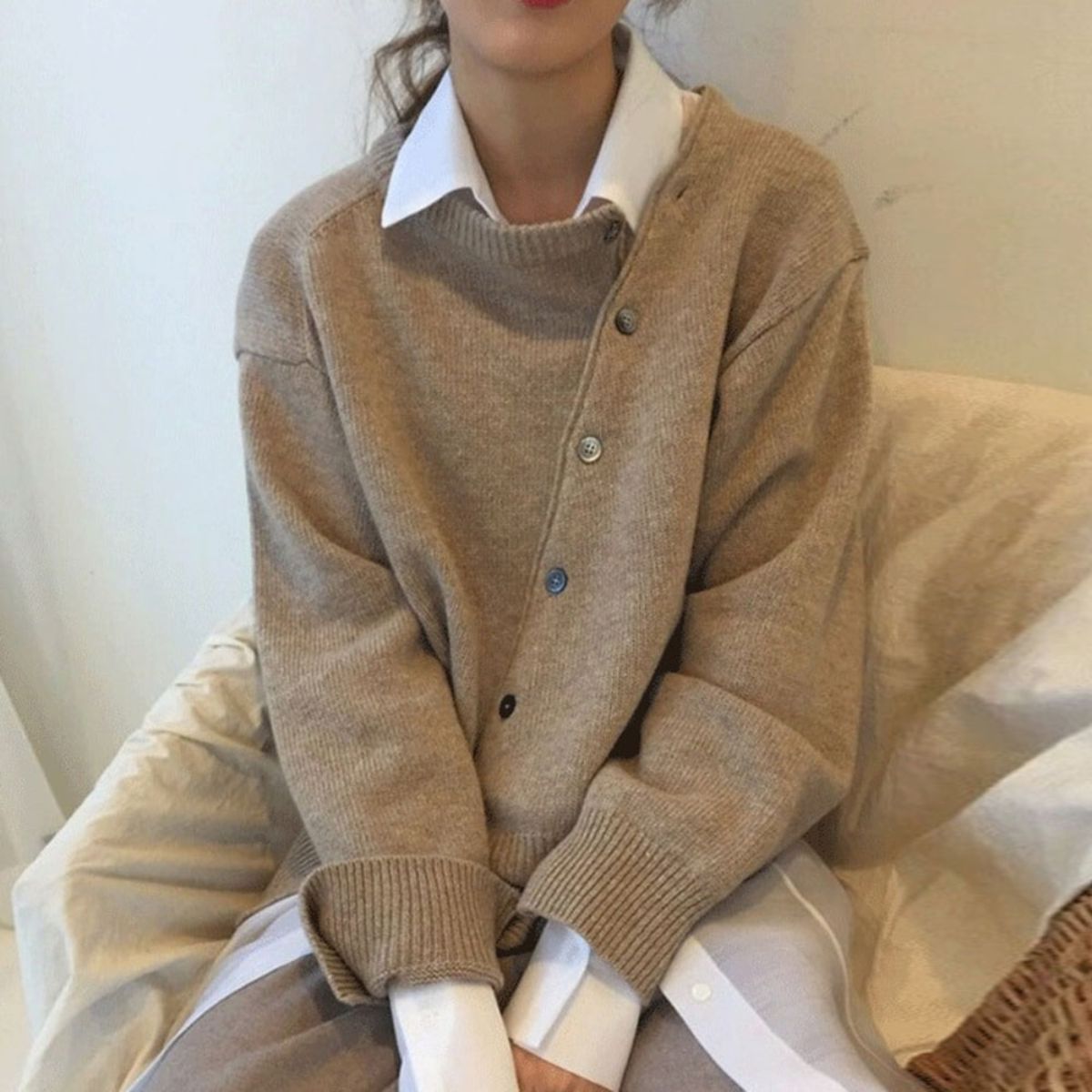 Women's Button-Up Jumper Long Sleeve Knit Relaxed Casual Everyday