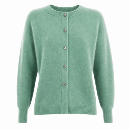 Women's Merino Wool Cardigan O-Neck Cashmere Jumper Warm Knit
