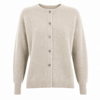 Women's Merino Wool Cardigan O-Neck Cashmere Jumper Warm Knit
