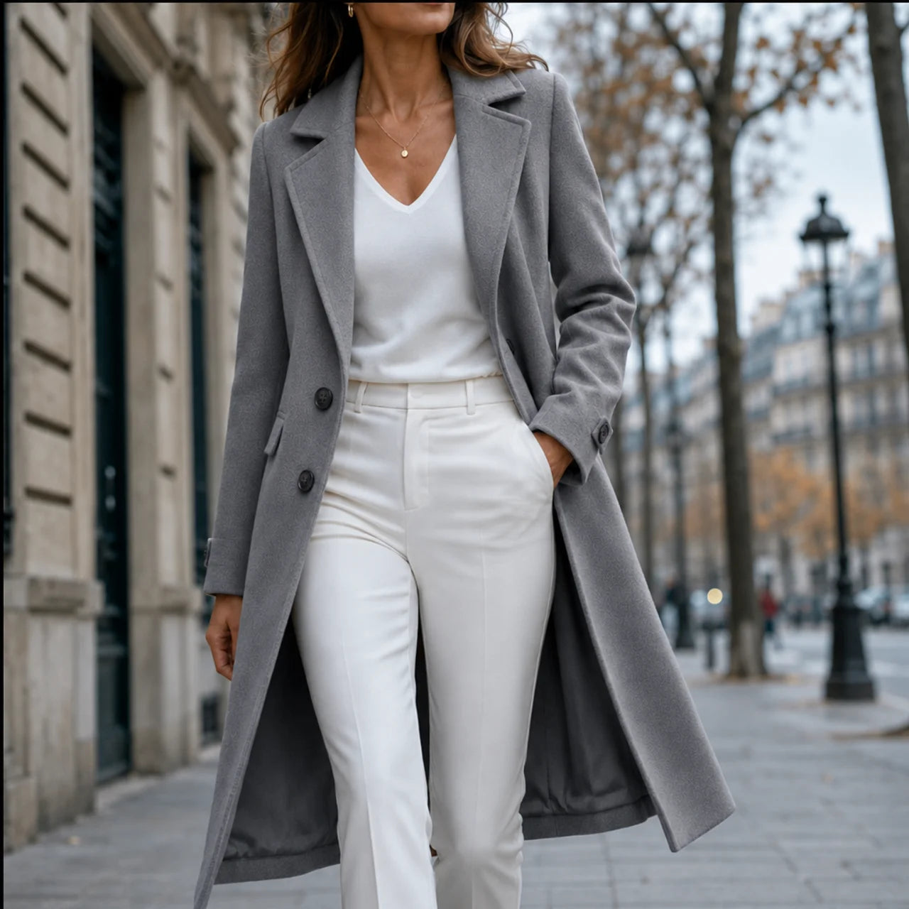 Women's Long Trench Coat with Buttons Tailored Overcoat Casual Formal