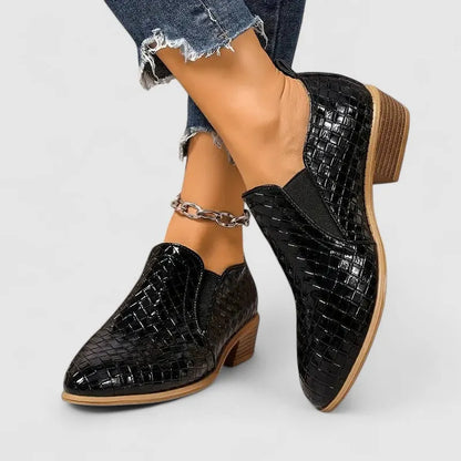 Women's Loafers Crocodile Print Block Heel Slip-On Smart Casual Shoes