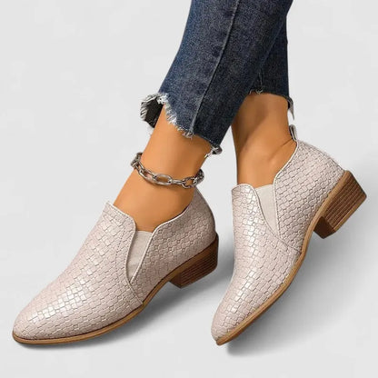 Women's Loafers Crocodile Print Block Heel Slip-On Smart Casual Shoes