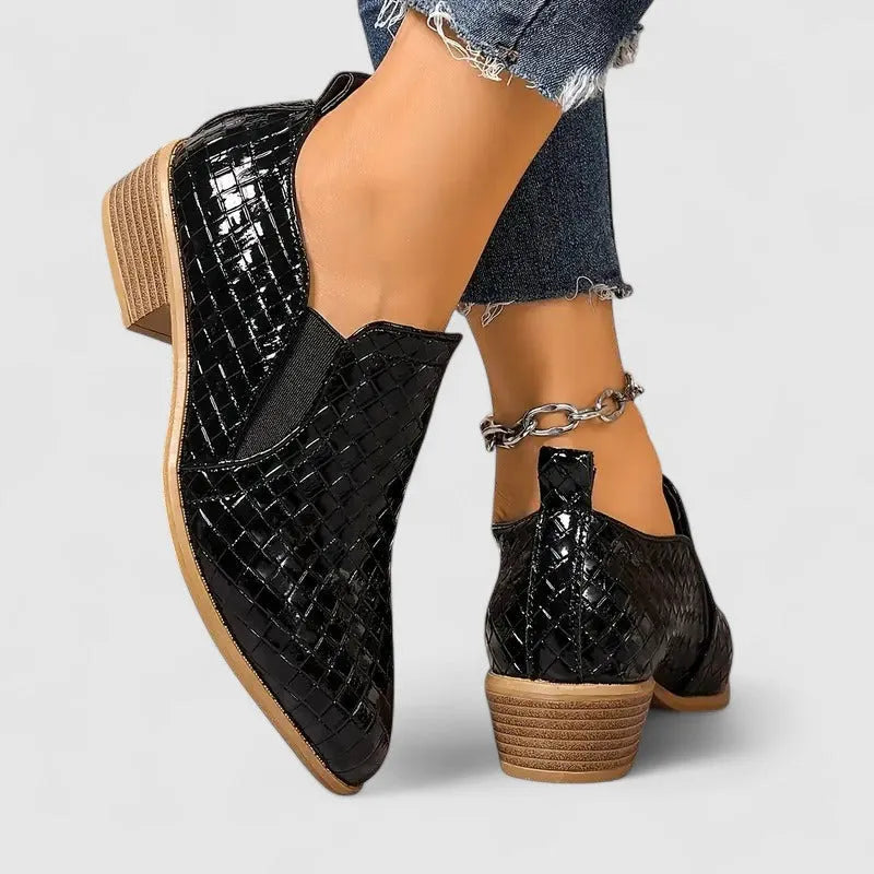 Women's Loafers Crocodile Print Block Heel Slip-On Smart Casual Shoes