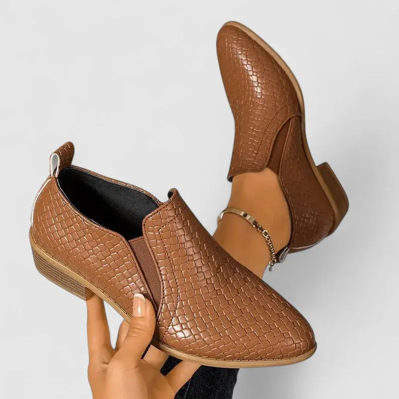 Women's Loafers Crocodile Print Block Heel Slip-On Smart Casual Shoes