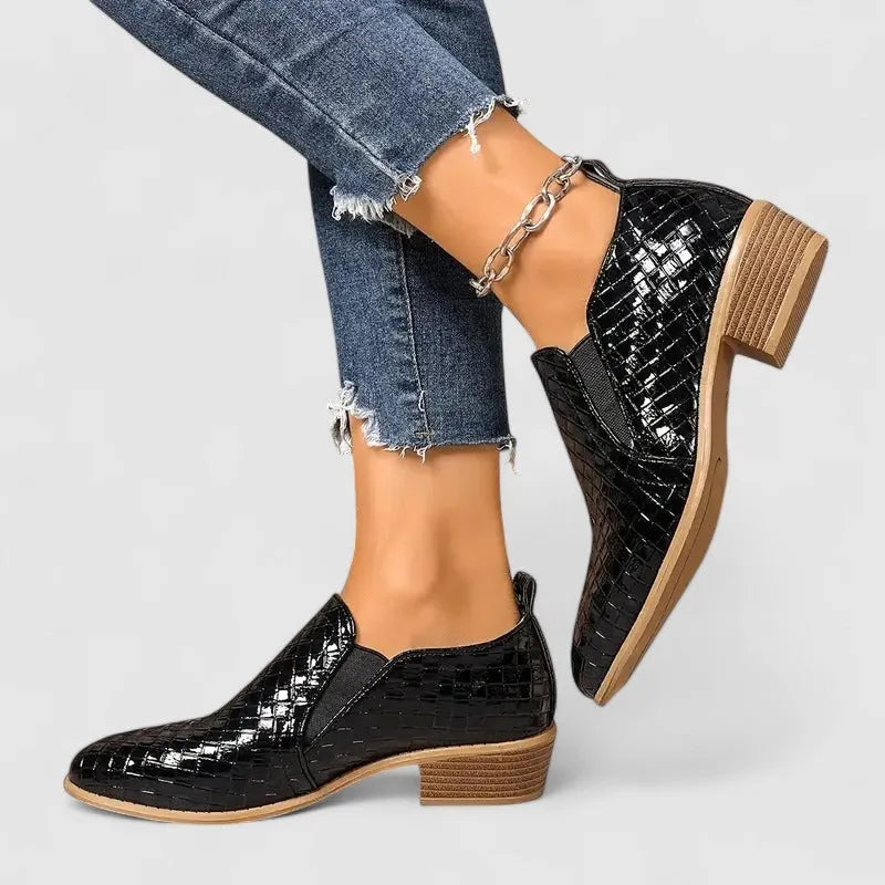 Women's Loafers Crocodile Print Block Heel Slip-On Smart Casual Shoes