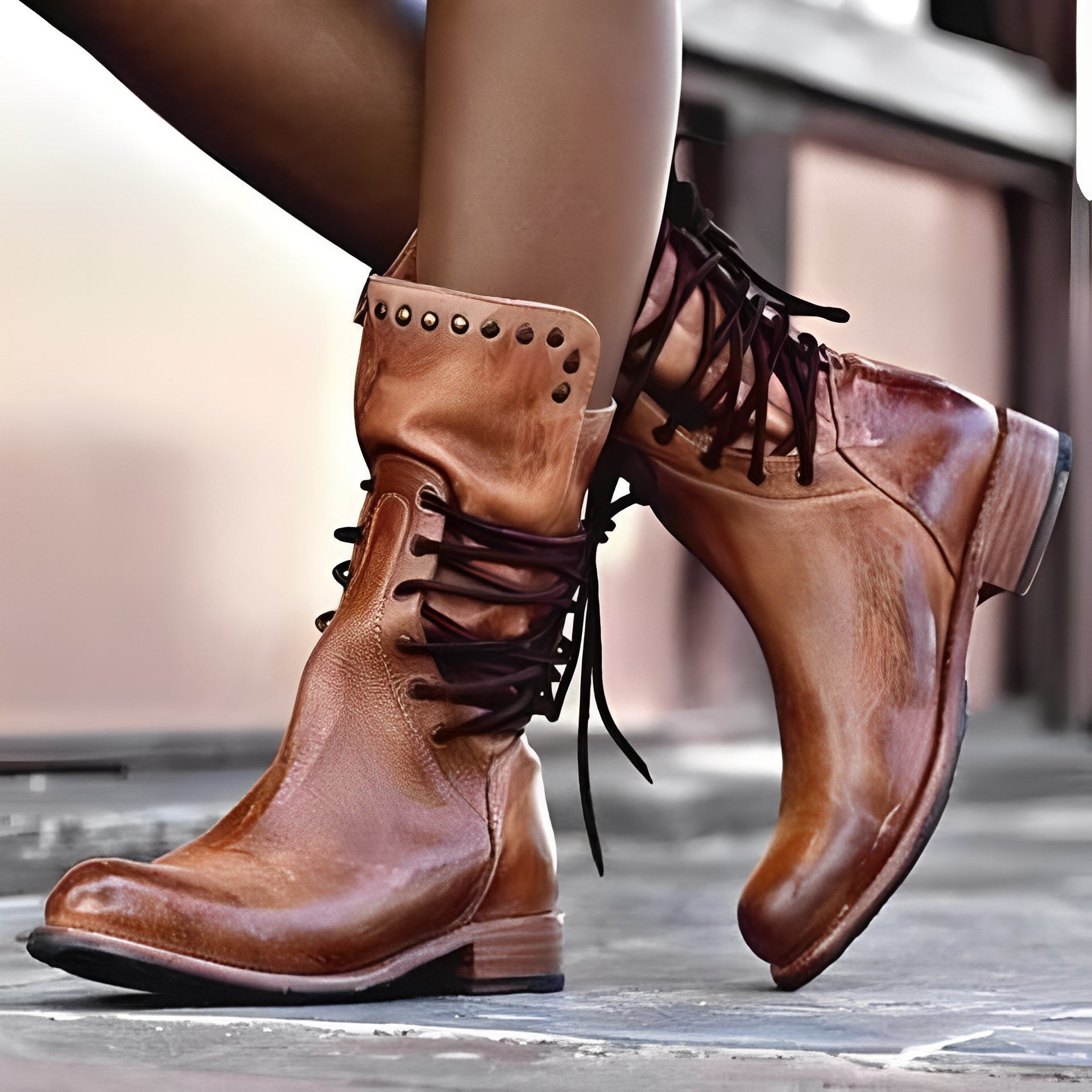 Women's Leather Retro Boots Low Heel Timeless Classic Style