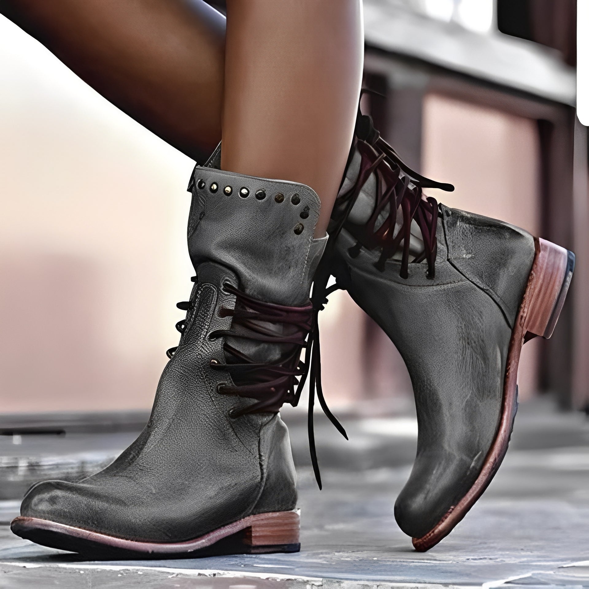 Women's Leather Retro Boots Low Heel Timeless Classic Style