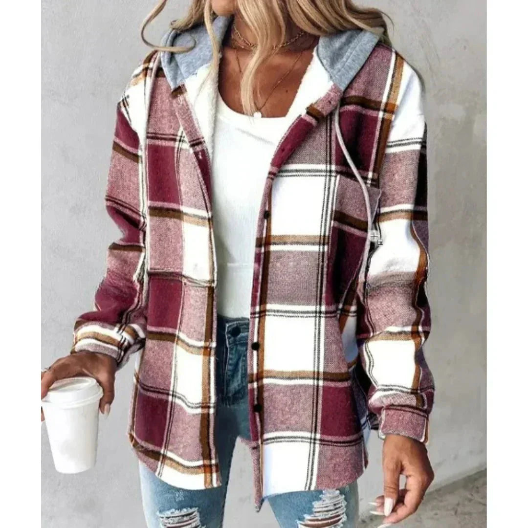Women's Plaid Hoodie Jacket Casual Winter Warm Checkered