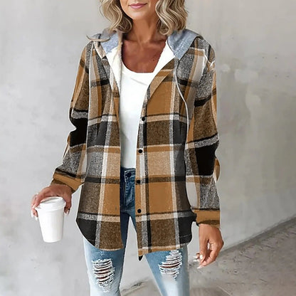 Women's Plaid Hoodie Jacket Casual Winter Warm Checkered