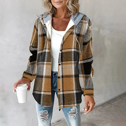 Women's Plaid Hoodie Jacket Casual Winter Warm Checkered