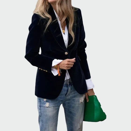 Women's Velvet Blazer Tailored Slim Fit Elegant Jacket Office Evening Occasion