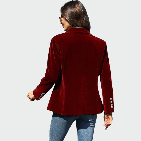 Women's Velvet Blazer Tailored Slim Fit Elegant Jacket Office Evening Occasion