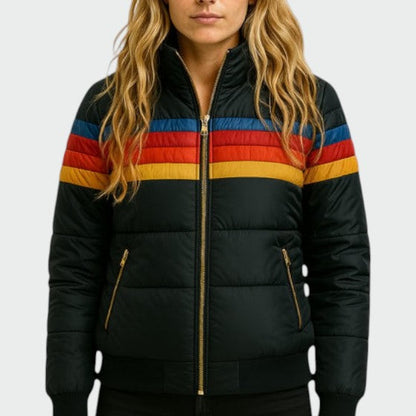 Waterproof Puffer Jacket Women Insulated Warm Colour Block All-Weather Winter Coat