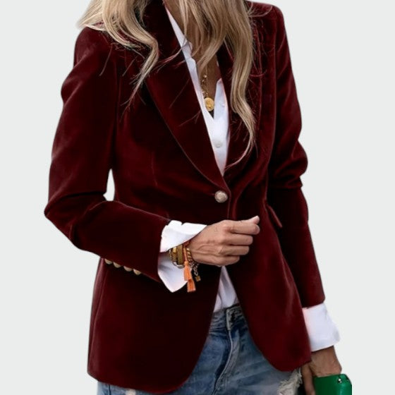 Women's Velvet Blazer Tailored Slim Fit Elegant Jacket Office Evening Occasion