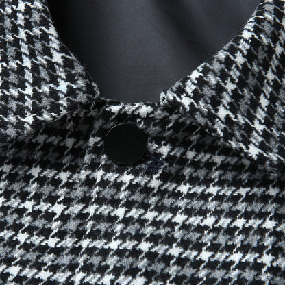 Men's Houndstooth Tailored Jacket Button-Front Structured Smart Casual Workwear