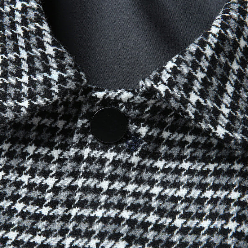 Men's Houndstooth Tailored Jacket Button-Front Structured Smart Casual Workwear