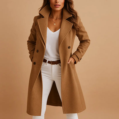 Women's Long Trench Coat with Buttons Tailored Overcoat Casual Formal
