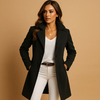 Women's Long Trench Coat with Buttons Tailored Overcoat Casual Formal
