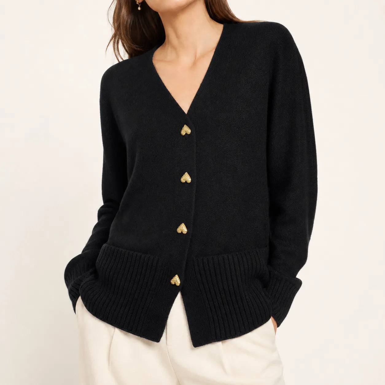 Black heart button cardigan - studio view