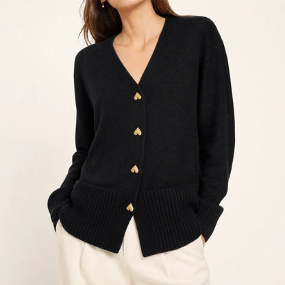 Black heart button cardigan - studio view