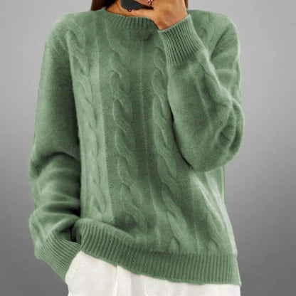 Cable Knit Wool Cashmere Sweater Crew Neck Warm Winter Pullover