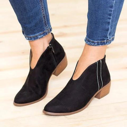 Women's V-Neck Slip-On Ankle Boots Casual Everyday Comfort Black