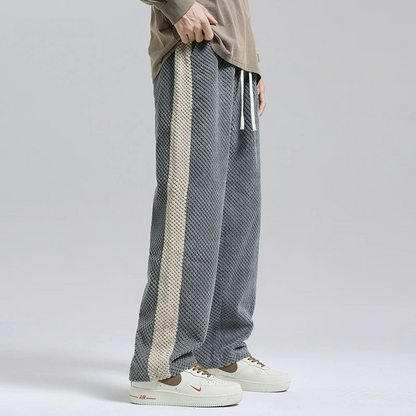 Men's Wide Leg Pants Drawstring Waist Side Stripe Relaxed Fit Casual