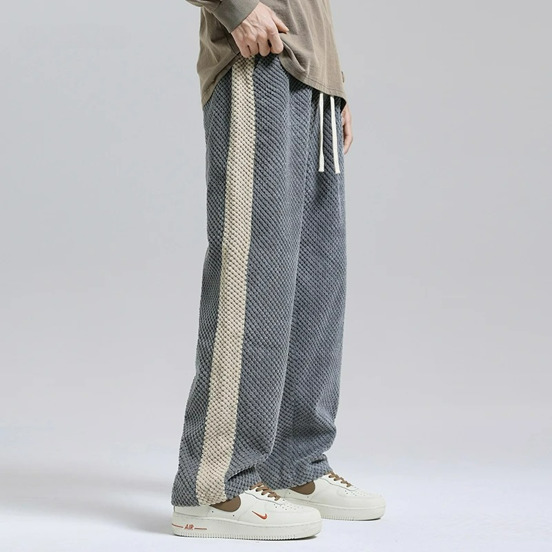 Men's Wide Leg Pants Drawstring Waist Side Stripe Relaxed Fit Casual