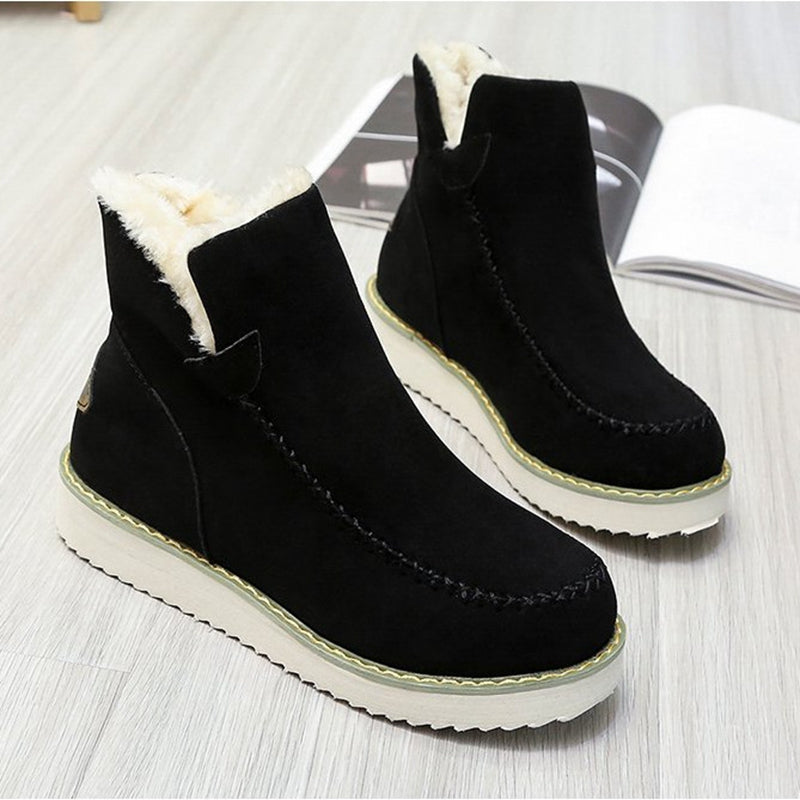 Women's Plateau Boots Warm Lined Slip On Ankle Boots Black