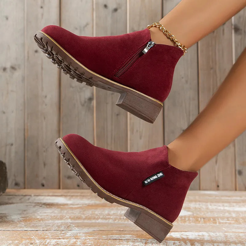 Women's Winter Boots Block Heel Side Zip Ankle Bootie Casual Everyday