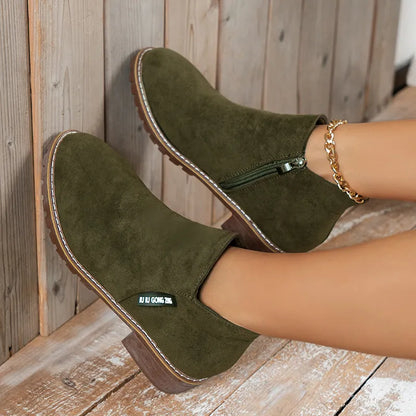 Women's Winter Boots Block Heel Side Zip Ankle Bootie Casual Everyday