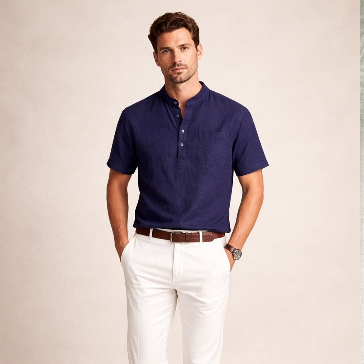 Men's Henley shirt with a button front