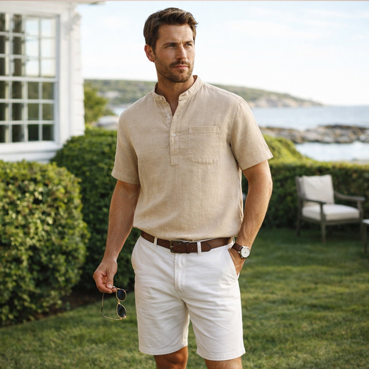 Men's Henley shirt with a button front