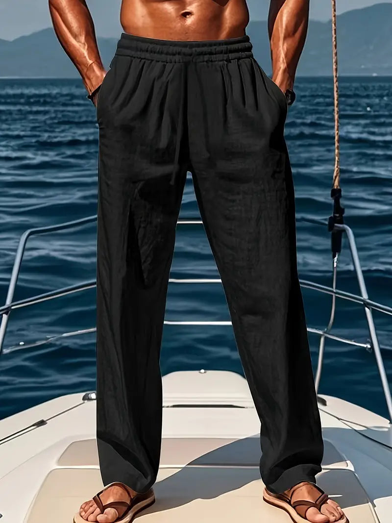 Men's straight-leg pants with a drawstring waist