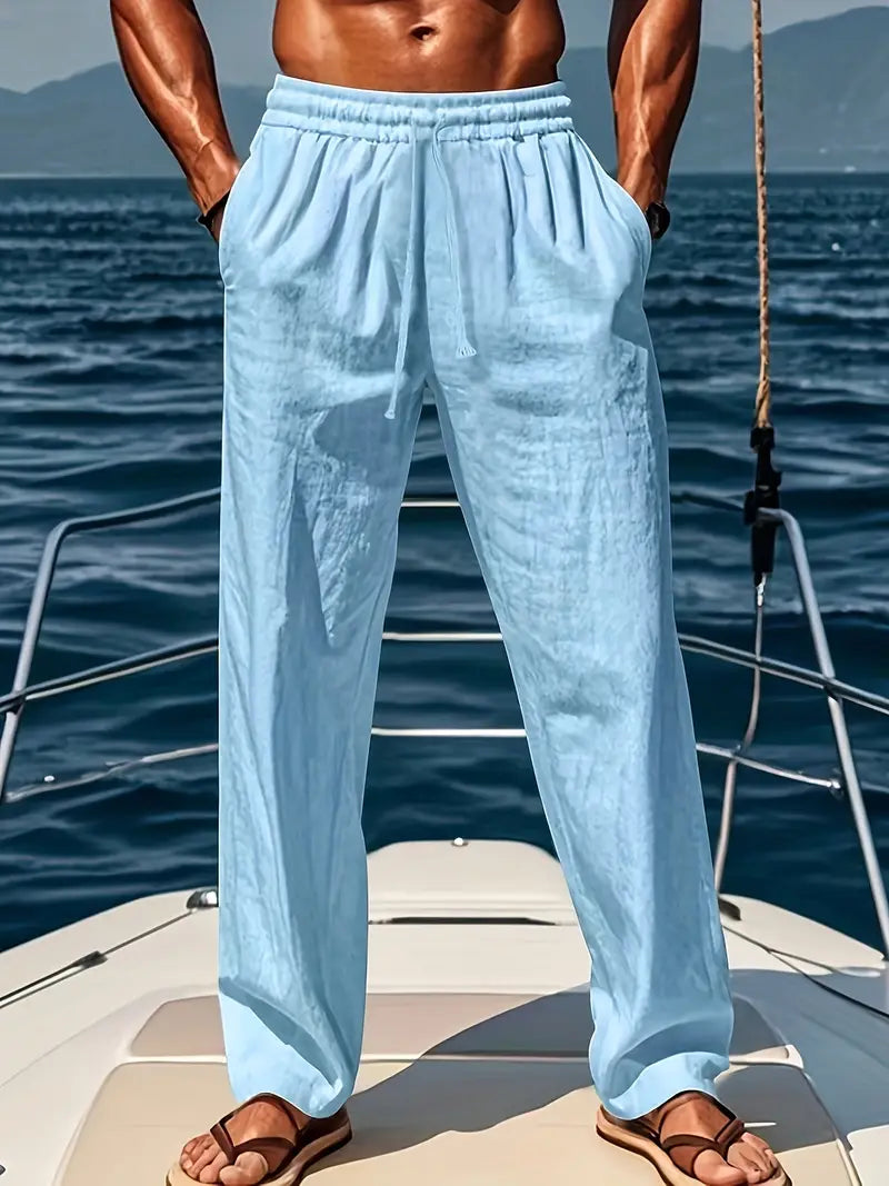 Men's straight-leg pants with a drawstring waist