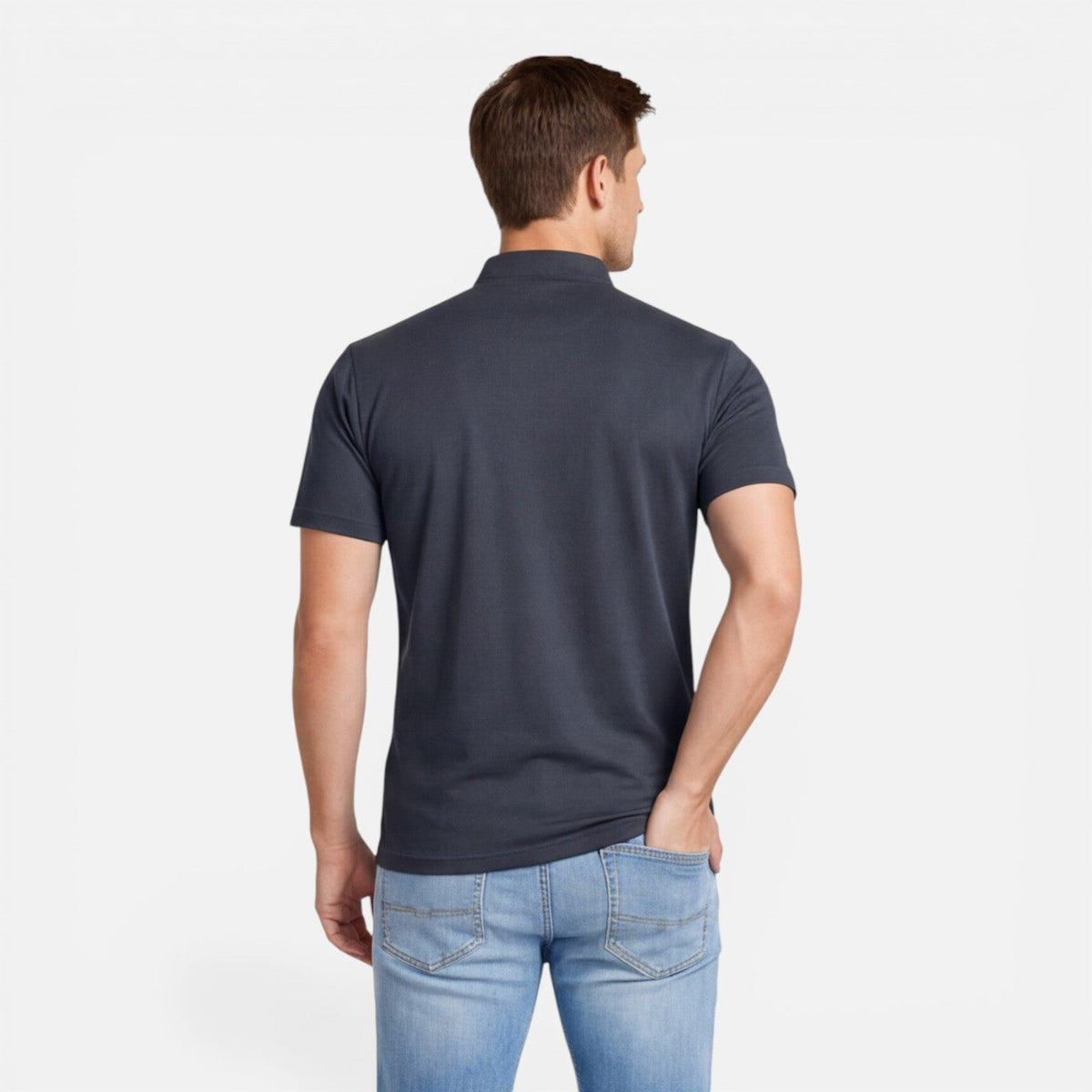 Men's short-sleeve Henley shirt with a button front