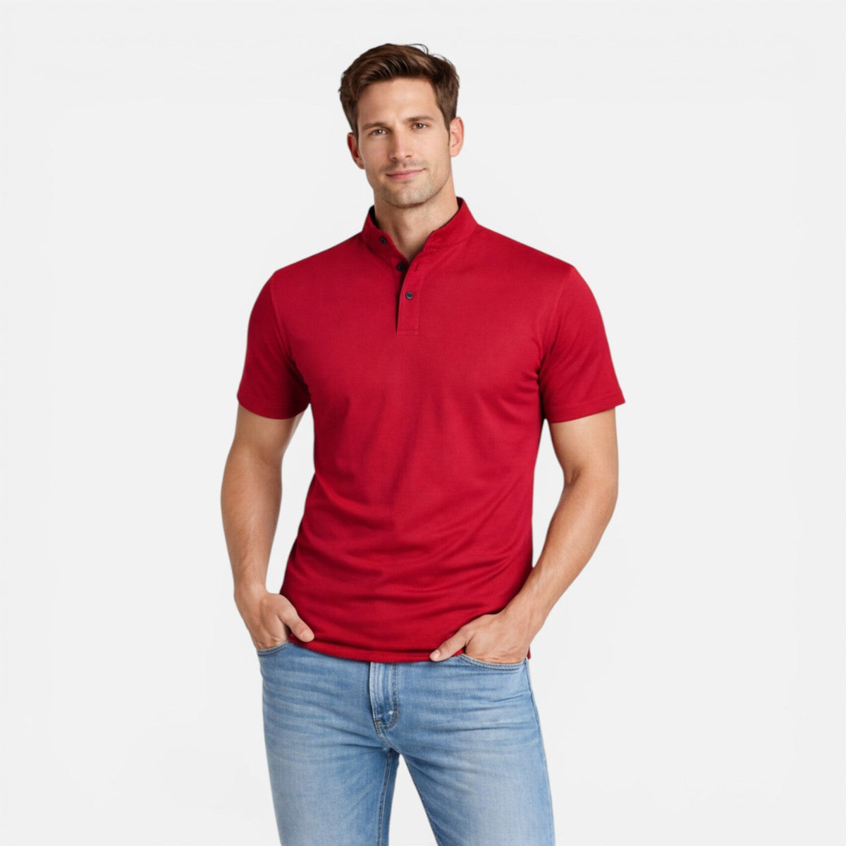 Men's short-sleeve Henley shirt with a button front