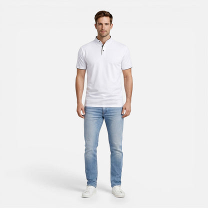 Men's short-sleeve Henley shirt with a button front