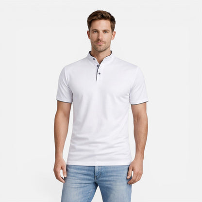 Men's short-sleeve Henley shirt with a button front