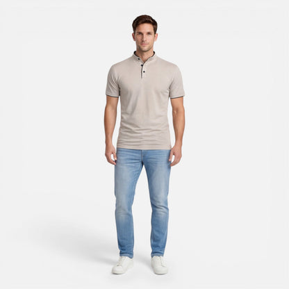 Men's short-sleeve Henley shirt with a button front