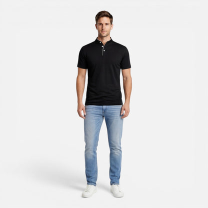 Men's short-sleeve Henley shirt with a button front