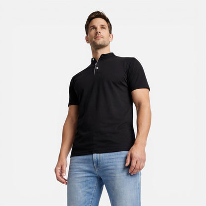 Men's short-sleeve Henley shirt with a button front