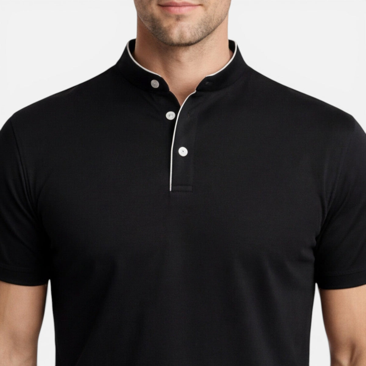 Men's short-sleeve Henley shirt with a button front