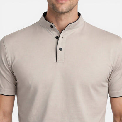 Men's short-sleeve Henley shirt with a button front