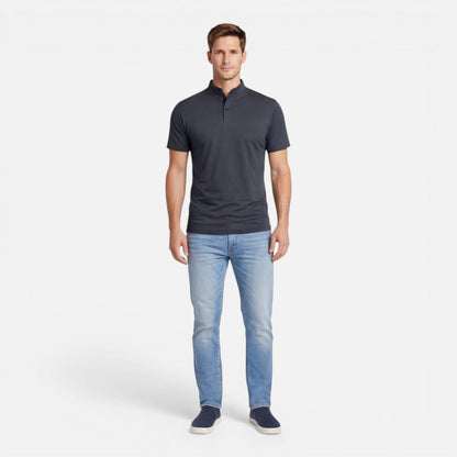 Men's short-sleeve Henley shirt with a button front