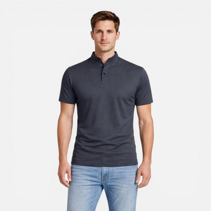 Men's short-sleeve Henley shirt with a button front