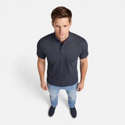 Men's short-sleeve Henley shirt with a button front