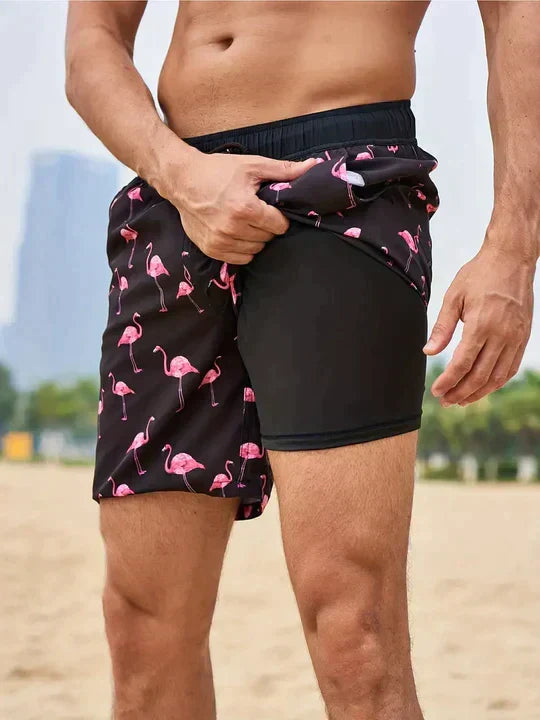Men's Swim Shorts in Black flamingo