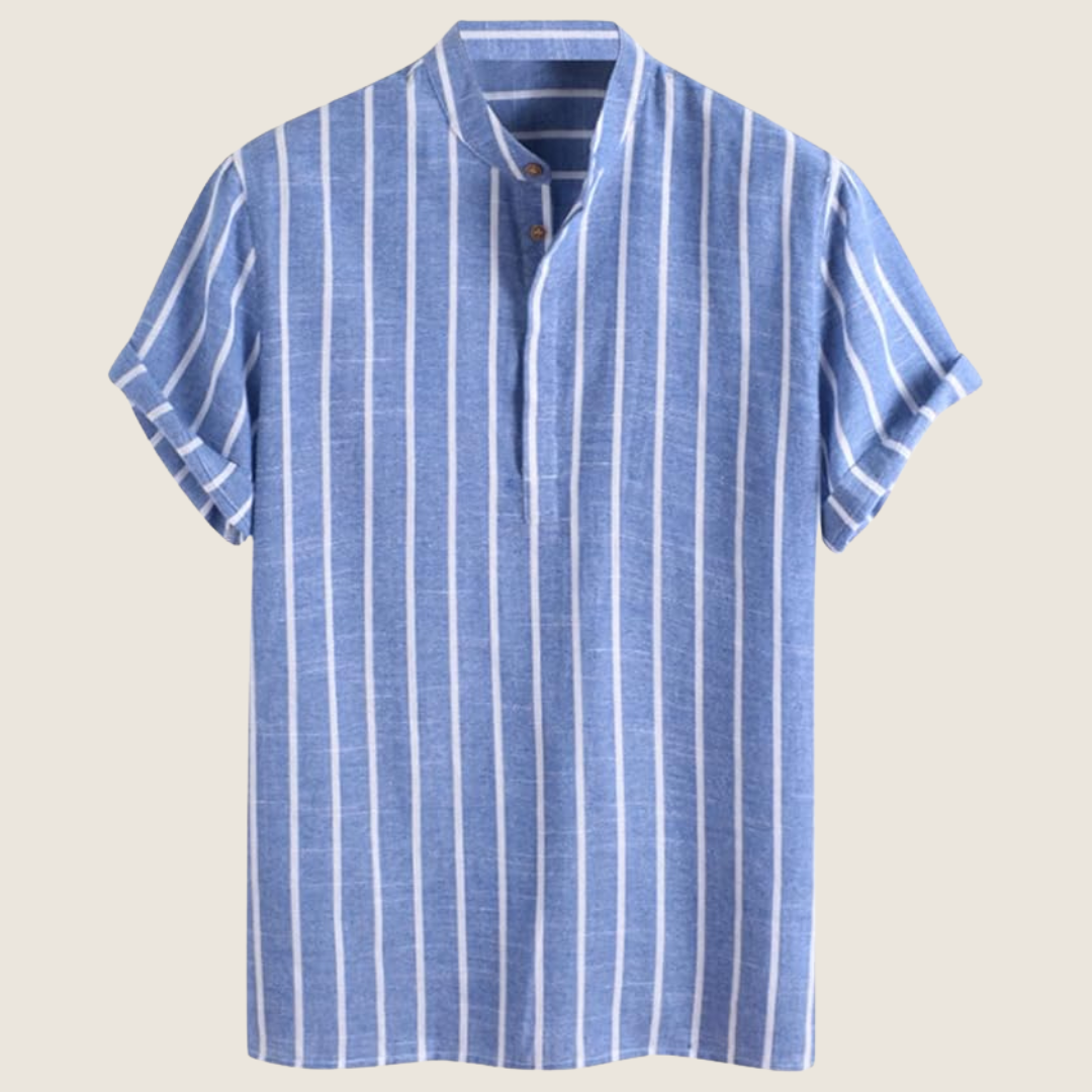 Men's Henley short-sleeve shirt with a band collar