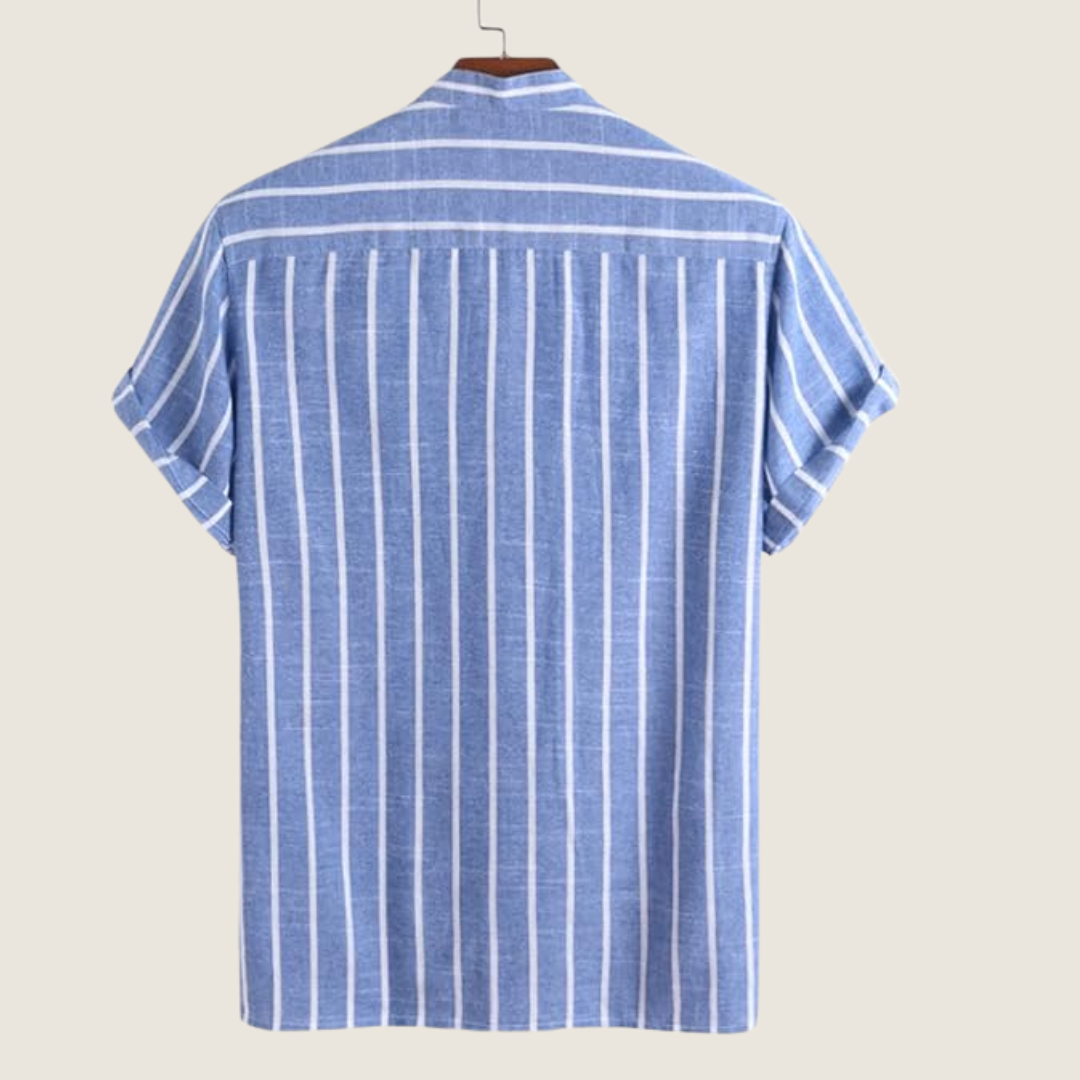 Men's Henley short-sleeve shirt with a band collar